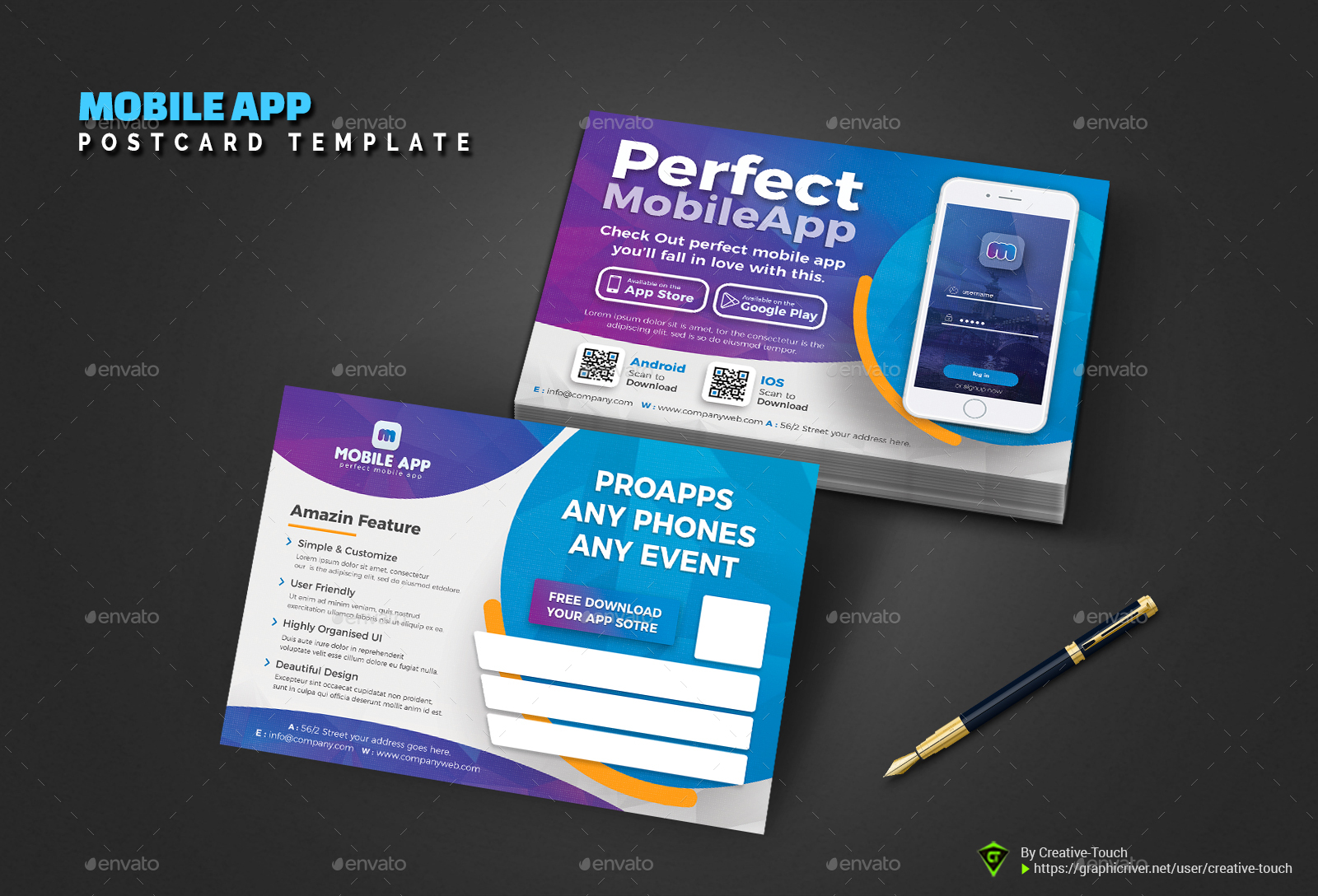 Mobile App Postcard Template, Print Templates GraphicRiver